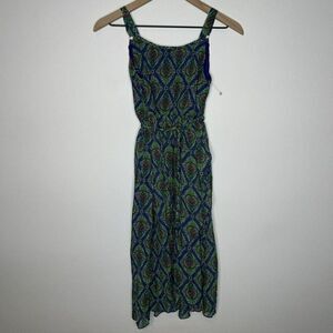 D-SIGNED GREEN PURPLE  BOHO SLEEVELESS YOUTH GIRL DRESS W/ TIE BELT Large